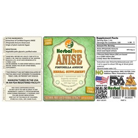 Anise (Pimpinella anisum) Glycerite, Organic Dried Seed Alcohol-Free Liquid Extract (Brand Name: HerbalTerra, Proudly Made in USA) 4 fl.oz (120 ml)