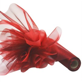 Time to Sparkle 26M x 29cm Sheer Organza Roll Sash Fabric Table Runner Sashes Chair Cover Bows Swags Wedding Party - Garnet