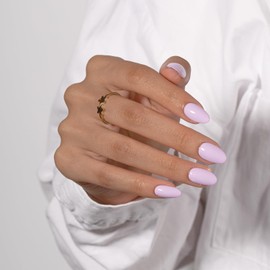 KQueenest Light Purple Press On Nails Short Oval - Acrylic Press on Nails Short Almond, Sheer Lavender Fake Nails with Glue, Glossy Opaque, Reusable Soft Gel Glue on Nails for Women, 24 Pcs