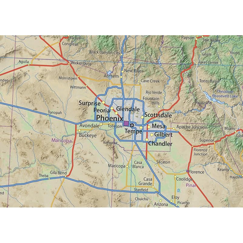 Arizona State Physical Map - 16.5 x 19.5 Inches -