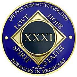 Simply Minimal NA 31-40 Years Medallions, Narcotics Anonymous Coins, Gold Color Plated Recovery Token (31 Year Purple, Black, Gold)