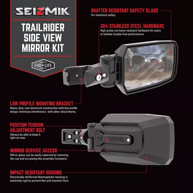 Seizmik Kawasaki Ridge Folding Side Rear View Mirrors Seizmik Trailrider