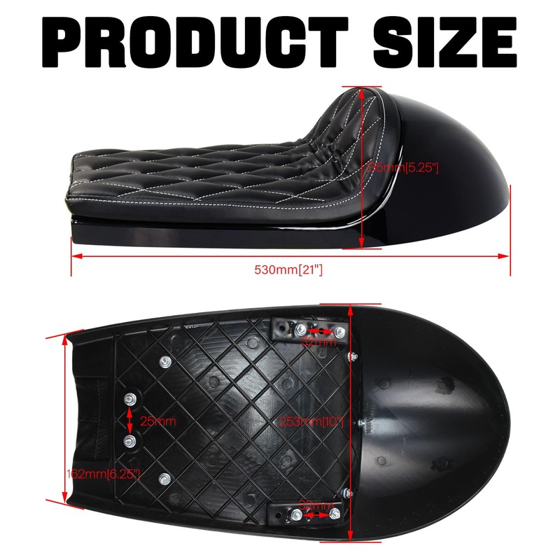 DKMOTORK 0399 Hump Motorcycle Retro Cafe Racer Seat with Diamond