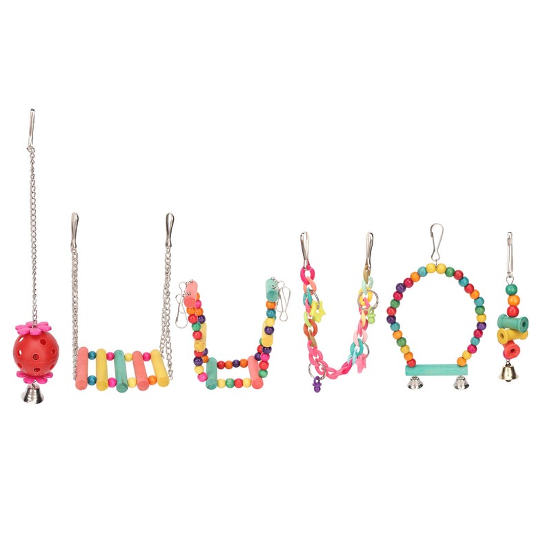 Bird Swing Hanging Toys Wooden Educational Colorful Parrot Swing Chewing