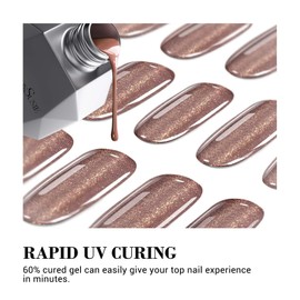 MelodySusie Semi Cured Gel Nail Strips (Brown Cat Eye)- Works with Nail lamp, Salon-Quality, Long Lasting, Easy to Apply & Remove - Includes 30Pcs, 2 Prep Pads, Nail File & Wooden Stick