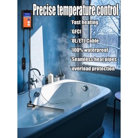 1500W 120V Titanium Fully Submersible Immersion Heater with LCD Thermostat & GFCI - for Pools, Hot Tubs, Bathtubs, Saltwater & Baptistry LONRIHEAT