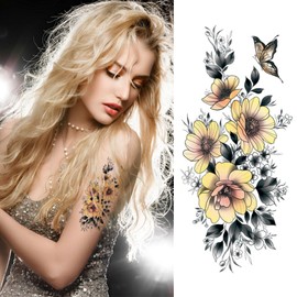 ANUIVOT 12 Pcs Large Stylish Tattoo Stickers Flower Butterfly Owl Clock Birds for Women Colorful Realistic Body Seal Fancy Dress Props Costume Party Props Waterproof Long Lasting Easy to Stick on