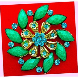 Elegant Spiraling Flower Swirl Aqua Blue Green Rhinestone Brooch Rhinestone Brooch Pin for Women