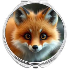 NewCharms Cute Baby Fox Face Compact with Mirrors - Perfect Pocket and Purse Size Folding Mirror for Applying Make Up Anywhere