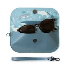 EKAX Leather Glasses Case with Carrying Strap, Travel Sunglasses Pouch, Portable Eyeglass Case for Women & Girls, Water Resistant PU leather Eyewear Cover, Blue