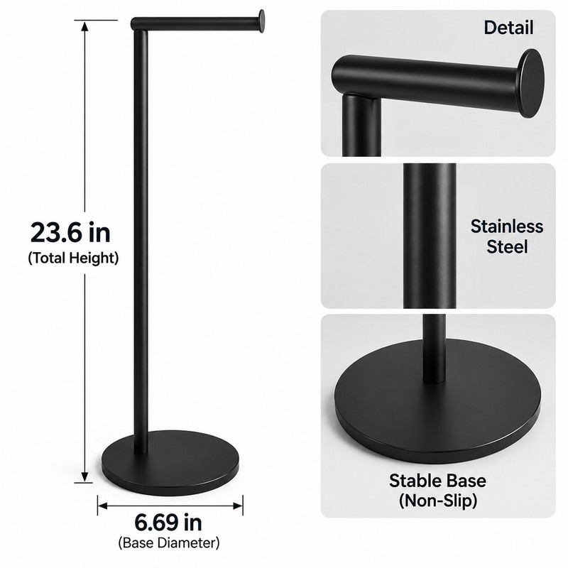Free Standing Toilet Paper Holder, Stainless Steel Rustproof Tissue Roll