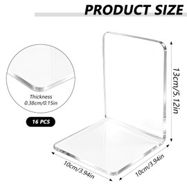 16 Pcs Acrylic Bookends, Book Ends Clear Acrylic Bookends for Shelves, Transparent Bookend Organizer, Book Holder Stand Decorative, Book Stoppers for Heavy Duty Books, CD, File, Video Games