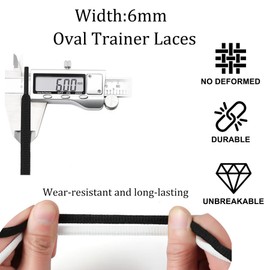 CCSOFTIME 2 Pairs Oval Grey Laces for Trainers,6mm Black Basketball Shoelaces for Sports,Running,Half Round Replacement Laces for Women Men Kids(Grey Black-120cm)