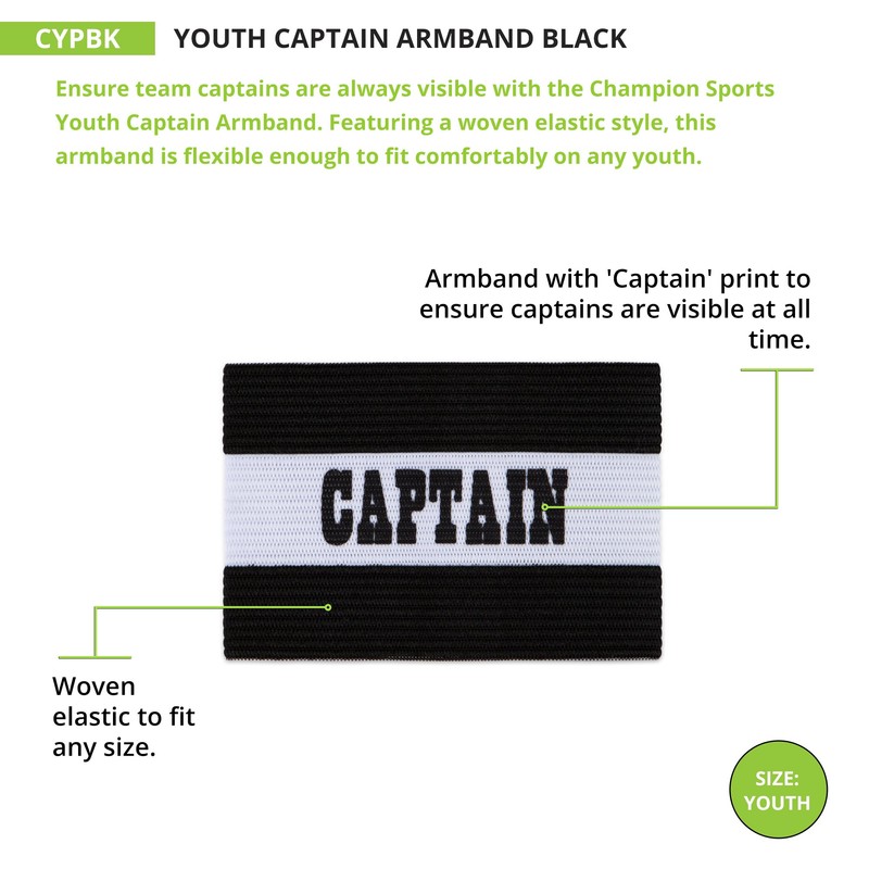 Champion Sports unisex teen Youth Size Captain Armband, Black, Medium