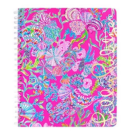 Lilly Pulitzer Cuaderno grande de espiral de tapa dura rosa, 11 x 9.5 pulgadas con 160 páginas con rayas universitarias, Shell Me Something Good