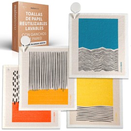 MAISONOVO Paños De Cocina Suecos - Toallas De Papel Reutilizables. Paños De Cocina Suecos para La Cocina - Paquete De 4 con Diseño Abstracto - Toallas De Papel Reutilizables