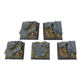 War World Gaming Fantasy Battlefield Rocky Square Bases x 5 (40mm) - 28mm Wargaming Terrain Model Diorama