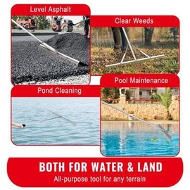 Happybuy 36" Aluminum Landscape Rake, 75" Long Handle for Soil Loosening, Lawn Care, Weeding in Garden & Pond