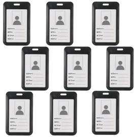 9 Pcs ID Badge Holder, Double-Sided Transparent Windows ID Card Sleeves, Social Security Card Medicare Card Protector Sleeve, Vertical Hard Waterproof Card Case for Office School Key Cards (Black)