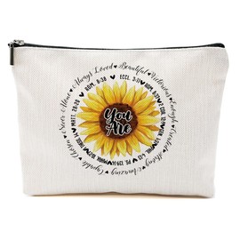Christian Gifts for Women, Inspirational Sunflower Makeup Bag, Faith Based Gifts Thank You Gifts Bible Verse Cosmetic Bag, Religious Gifts for Women Friend, Christmas Birthday Gifts Toiletry Bag