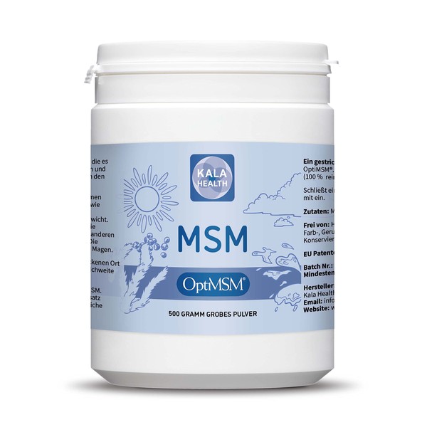 Kala Health OptiMSM MSM Pulver ohne Zusatzstoffe 500g - Methylsulfonylmethan Schwefelpulver Nahrungsergänzungsmittel - Organischer Schwefel für Gelenke, Haut, Haare & Nägel - Laborgeprüft