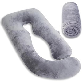 MOON PINE Pregnancy Pillow Cover, U Shaped Body PillowCover Only, Breathable Velour Replacement Pillow Case, Fit for 55"x 31" Maternity Pillow (Grey)