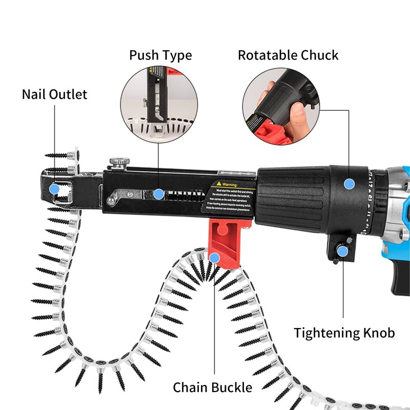 Automatic Chain Nail Gun Adapter, 48MM Electric Drill Chain Attachment