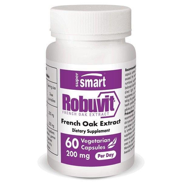 Supersmart - Robuvit (French Oak Wood Extract) 200 mg per Day - Energy Supplement - Combats Fatigue & Stress - Improves Mood & Wellness - Antioxidant | Non-GMO & Gluten Free - 60 Vegetarian Capsules