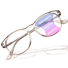 DEHOTRE Progressive Multifocal Reading Glasses Women No Line Bifocal Transition Readers Clear Top Round Lens Polycarbonate Frame Metal Temple Grey 1.50