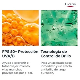 EUCERIN Protector solar facial efecto mate toque seco Oil Control 50 ml, matificante control brillo 12h con antioxidantes                             