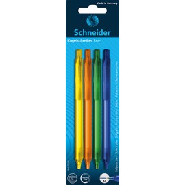 Schneider 73040 Kugelschreiber Fave (Strichstärke M, Schreibfarbe: blau) 4er Blisterkarte, sortiert