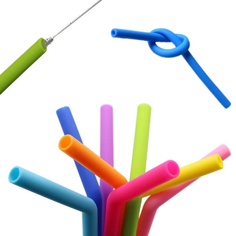 AKOAK Reusable Silicone Straws,BPA-Free Extra Long Flexible Curved Straws for