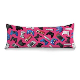 Game Body Pillow Cover for Boys Gifts Gaming Pattern Long Pillow Case with Zipper Ultra Soft Decorative Modern Large Pillowcases Soft Cushion Covers for gameroom,Bedroom,Couch,Sofa 20"x54"(Pink)