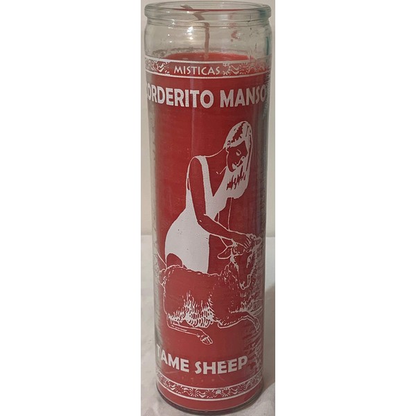 Veladoras Misticas Corderito Manso (Tame Sheep) 7-Day Unscented Red Candle in Glass