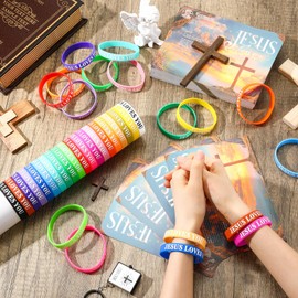 Jerify 100 Sets Jesus Loves You Silicone Wristbands with Bible Verse Cards Christian Rubber Bracelets Inspirational Christian Religious Party Favor Gift for Men Women Church Supplies