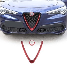 Front Grill Decoration Frame Cover Trim for Alfa Romeo Stelvio ​2017 2018 2019 2020, Front Grille Outline Car Decoration Accessories (V+O Shape)