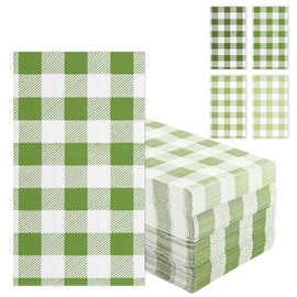 DINSUMRUG Cocktail Napkins, Disposable Paper Napkins for Dinner, Plaid Party, Wedding Napkin, 15.7x11.8 Inch, 3-Layer Paper for Party Dining, Picnic, Home(160, Green)
