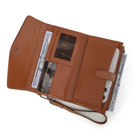 Montana West X Wrangler Brown Wallet Women Rfid Large Wristlet Trifold Women's Wallets Card Cases & Money Organizers with Detachable Wrist Strap
