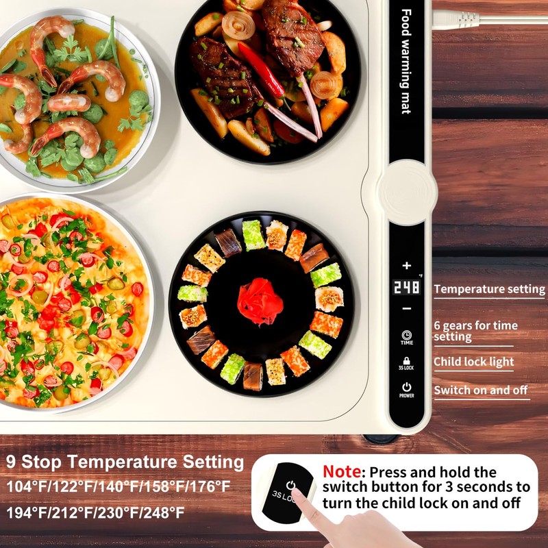 LYSXP 2025 Food Warming Mat, 15x23.6Inch 9-Level Temperature Adjustment, Multi-Functional