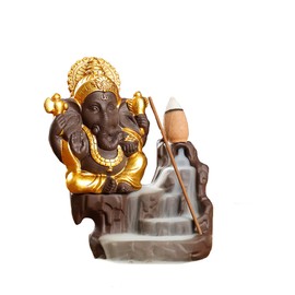 Handicraft Ceramic Monk Smoke Backflow Incense Burner Decor Purple Sand Incense Burner(gold)