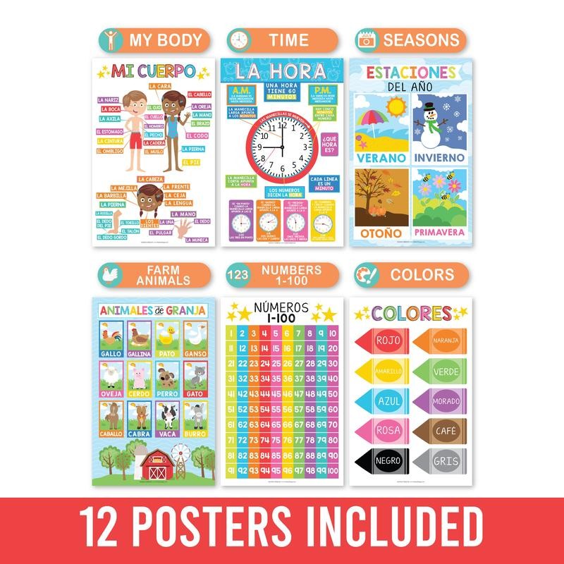 Colorful Spanish Posters | Set of 12 | Spanish Educational
