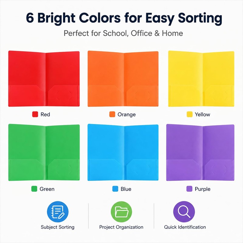 Cliory 6-Pack Two-Pocket Folders for Students & Office