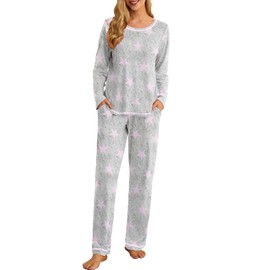 PrinStory Women's Pajama Set 2024 Lounge Sets Long Sleeve Sleepwear Soft 2 Piece Pjs with Pockets FP-Pink Star-XL
