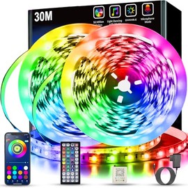 Keepsmile Keepsmile LED Strip 30m, RGB LED Streifen with Remote & Bluetooth APP Control,Timer Setting,Dimmable Led Lichtband Music Sync Colour Changing LED Lichterkette for Gaming Zimmer Deko (2 Rolls of 15 m)