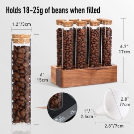 Gift Amaz Coffee Bean Storage Borosilicate Glass Tubes With Funnel & Wooden Stand. 8-Piece