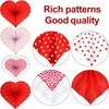 WILLBOND 12 Pieces Valentines Heart Shaped Hanging Fans Red Heart