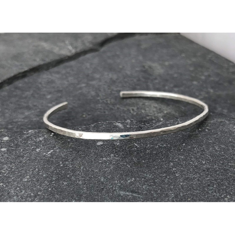 Sterling Silver Hammered Thin Cuff Stacking Bracelet