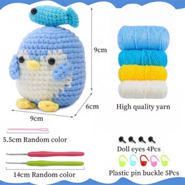 Omeblos Crochet Starter Kit, Crochet Kit for Beginners, Penguin Crochet Kit, Step-by-Step Video Tutorials, Complete Crochet Animal Kit, Knitting Kit for Beginner DIY Craft Art