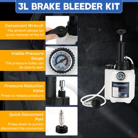 weyleity 3L Manual Brake Bleeder Kit | One-Person Brake Pressure Bleeder Kit with 1L Brake Fluid Bleed Bottle and 4 Master Cylinder Adapters, Suitable for Most Vehicle Brake Systems