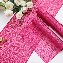 DLCFLF 2 Packs Hot Pink Sequin Table Runners 12 x 108 Inch Glitter Dining Table Runner Sparkle Sequin Runners for Birthday Wedding Party Bridal & Baby Showers, Party Table Decorations